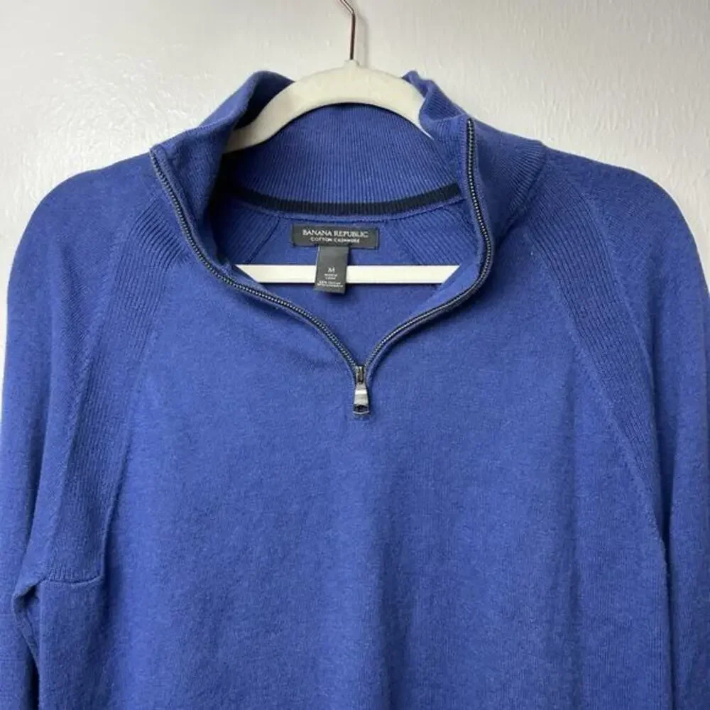 Banana Republic Men’s M‎ Cotton Cashmere 1/4 Zip Sweater Blue Pullover